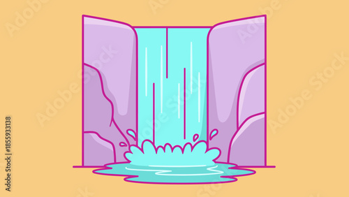 Cartoon Waterfall Scene with Rocks and Splashing Water.