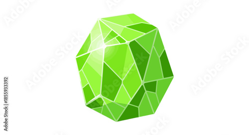 Green Gemstone with Faceted Surface and Bright Highlight.