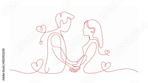 Infinite Love: A continuous line art piece captures the essence of love and connection, as a couple's hands intertwine, symbolizing an eternal bond and emotional closeness.
