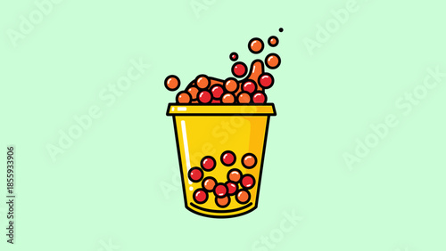 Cartoon Boba Tea Illustration with Tapioca Pearls Overflowing.