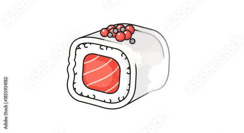 Illustration of a delicious sushi roll with salmon and roe.