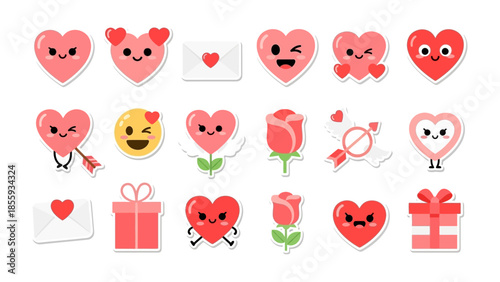 Valentine's Day Emoticons Collection: A colorful collection of Valentine's Day emoticons, showcasing hearts, gifts, roses, and love letter, creating a charming and romantic visual.