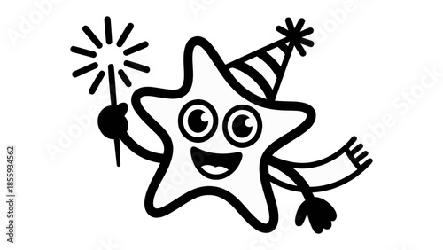 Star Celebration: An animated star with a festive party hat and a sparkler, filled with joy and excitement. Evoking a sense of childlike wonder and the thrill of celebration.