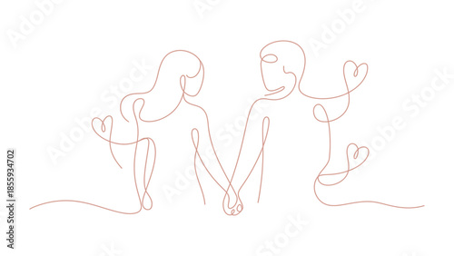 Simple Unity: A minimalist line art illustration portrays the tender connection between two individuals, symbolizing love and togetherness.