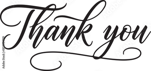 Elegant Black Script 'Thank You' Lettering Isolated Vector Graphic