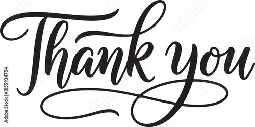 Black Hand Drawn Calligraphy 'Thank You' Vector Lettering Isolated