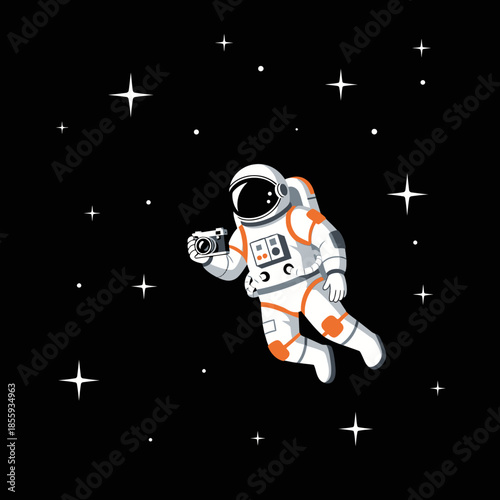 Astronaut capturing cosmic views floating amidst stars, a journey through the galaxy