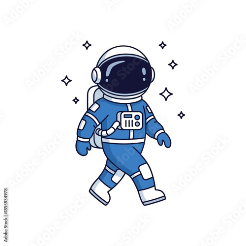 Astronaut character illustration in blue, space exploration and future dreams in minimal