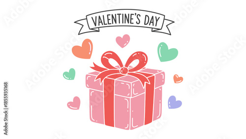 Gift of Affection: A beautifully wrapped gift box, adorned with a delicate ribbon and surrounded by floating hearts, embodies the spirit of Valentine's Day.