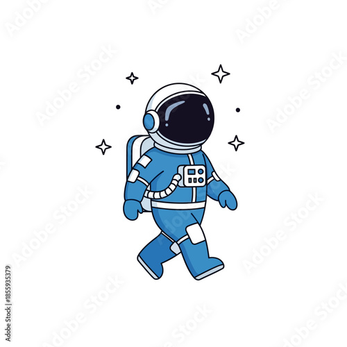 Whimsical astronaut walking with cosmic charm amidst glittering stars adventure exploration