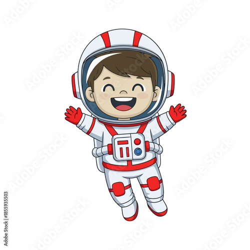 Cheerful astronaut kid floats in zero gravity a joyful exploration of space travel