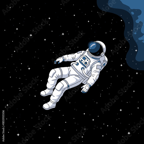 A lone astronaut drifting among the stars in a stunning illustration for the age of space
