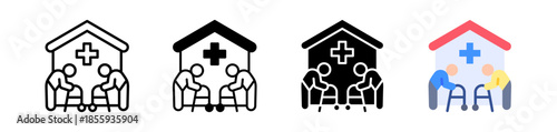 Nursing Home Icon, Multi Style Vector Illustration