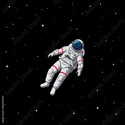 Astronaut floating in the vastness of space surrounded by twinkling stars illustration