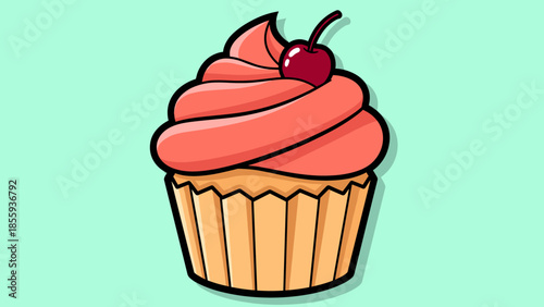 Delicious Cupcake with Cherry Topping - A Sweet Treat Illustration.