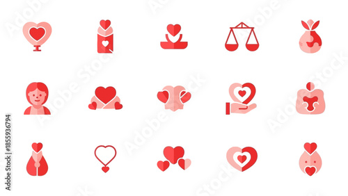 Love's Emblems: A collection of heart-themed icons with varied meanings, showcasing a diversity of love symbols