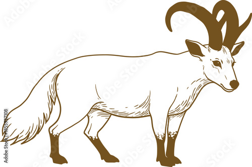 White Horned Mythical Fox Goat Hybrid Creature Fantasy Art Illustration