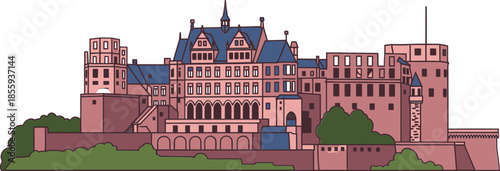 Iconic Heidelberg Castle Germany Minimalist Flat Design Travel Illustration