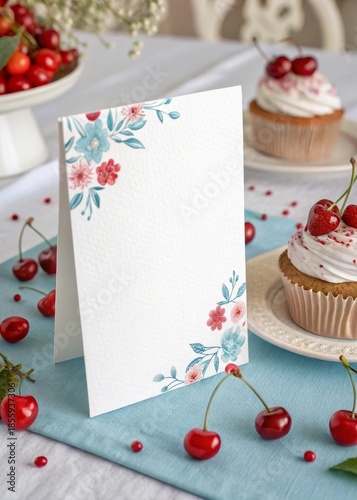 Cultural Spring Celebration Invitation – Cherry Blossoms, Pastel Table Setting, Vertical Layout