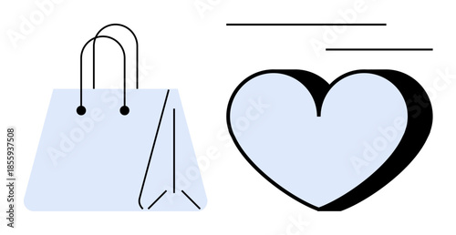Retail, customer satisfaction, e-commerce, loyalty programs, online shopping, sales promotion. Minimalist design of a shopping bag and a heart. Retail and customer satisfaction concept