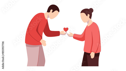 A Symbolic Exchange of Affection: A stylized illustration captures the essence of love and connection, as a figure tenderly offers a heart to another.