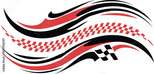 Abstract Racing Car Side Stripes Vector Decal with Checkered Flag Pattern