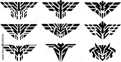 Abstract Geometric Tribal Wings and Bird Logo Vector Set