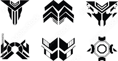 Futuristic Abstract Geometric Sci-Fi Vector Logos and Symbols Set
