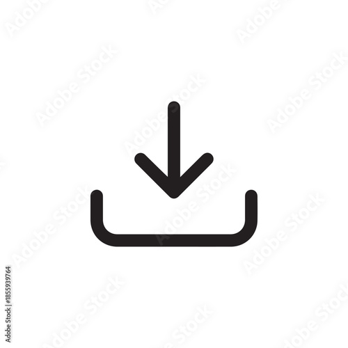 Black download icon with arrow pointing down into a box
