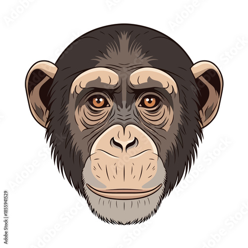 Chimpanzee portrait with expressive gaze showcasing primate nature representation illustration