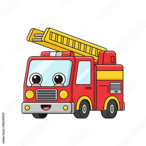 Playful Cartoon Firetruck Illustration with Friendly Eyes and Ladder Configuration
