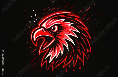 Wallpaper Mural Eagle emblem in action: A bold and dynamic depiction of an eagle's head, executed in striking shades of red and black, conveying a sense of power, determination, and focus. Torontodigital.ca