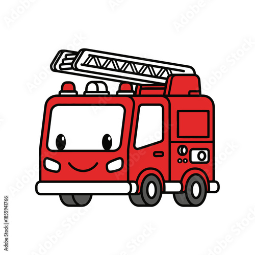Cheerful cartoon fire engine illustration with a friendly expression and simple design