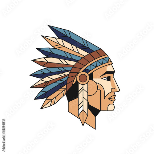 Native American chief with detailed headdress for design vector illustration artwork