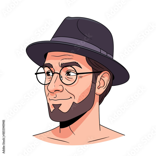 Stylish man portrait with fedora and glasses exudes intellectual charm and sophistication