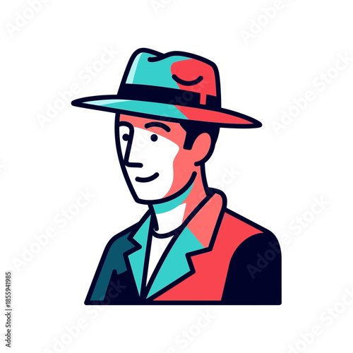 Stylish gentleman in hat and jacket with vibrant color palette design illustration