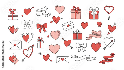 Hearts and Gifts: An assortment of hearts and gifts is elegantly arranged. The design evokes feelings of love and connection.