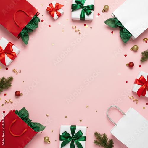 Holiday shopping background with shopping bags