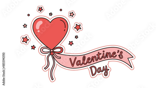 Valentine's Day Icon: A charming red heart, symbolizing love and affection, is the centerpiece of a festive composition, adorned with stars and a banner.