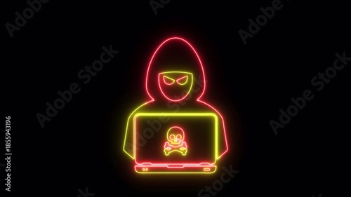 Hacker neon icon video animation for apps and websites	