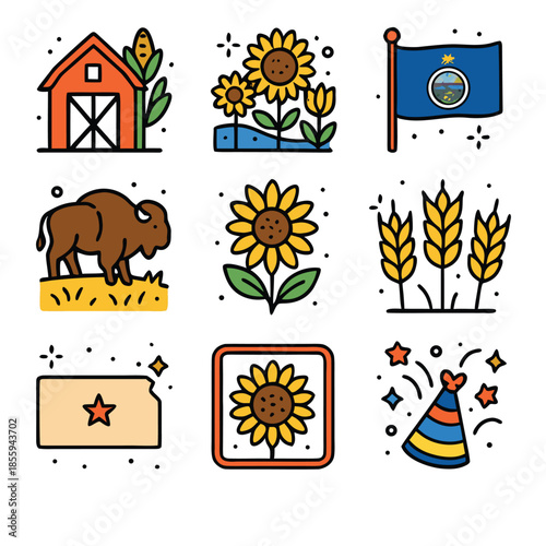 Kansas day icons related to north dakotas agricultural symbols and themes offer unique midwest imagery.