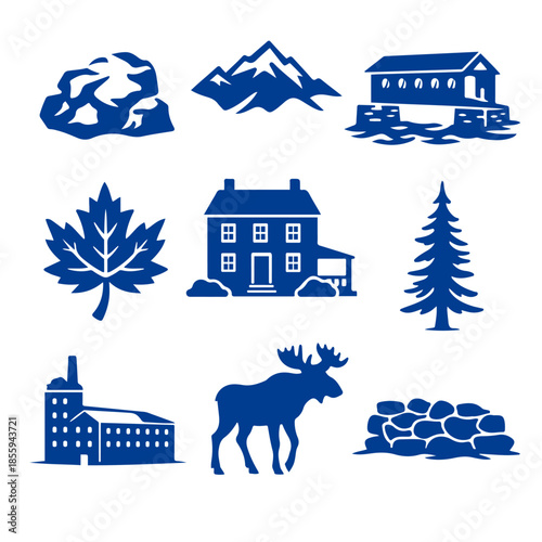 vector isolated blue color New Hampshire traditional cultural symbols