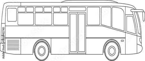 Professional City Public Bus Transport Vector Illustration Featuring Detailed Black and White Line Art Profile
