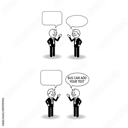Cartoon Businessmen Discussing with Speech Bubbles.