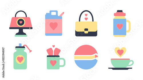 Heart-themed Icons: A cheerful collection of heart-shaped icons in pastel hues, perfect for adding a touch of love and warmth to any project.