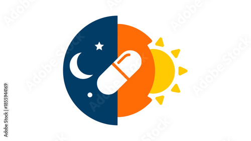 Medical Capsule Icon with Sun and Moon Symbols for Day and Night Medication Schedule.