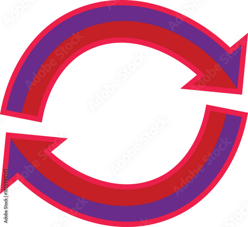A vibrant circular arrow design with red and purple hues silhouette