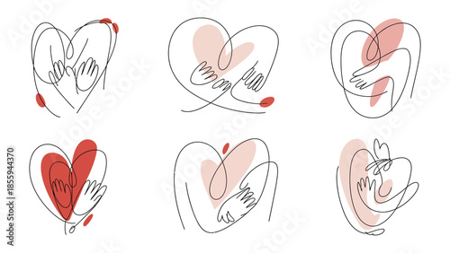 Heartfelt Embrace: Artistic representation of human figure, conveying themes of compassion and love. These interconnected hands and hearts offer a universal message of love.