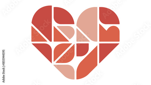 Geometric Heart of Warm Hues: A modern and visually striking heart composed of geometric shapes in varying shades of red, embodying concepts of love, warmth, and artistic design.