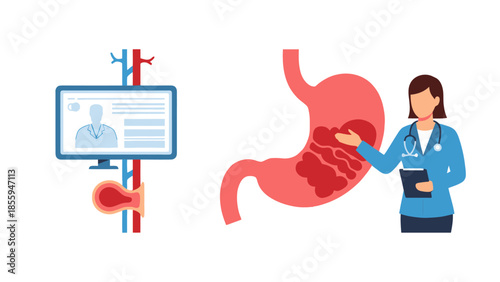 Innovative medical illustration depicting digital health monitoring and gastrointestinal